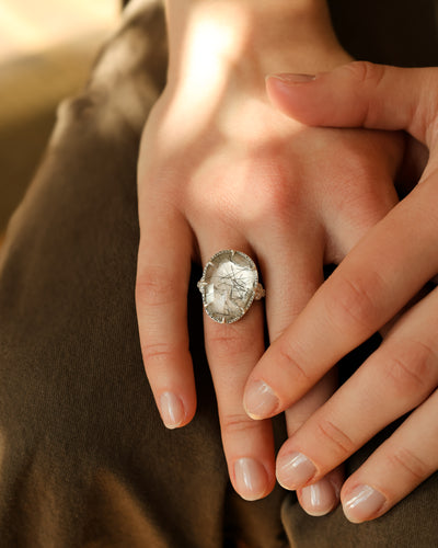 Organic Engraved Rutilated Quartz Ring