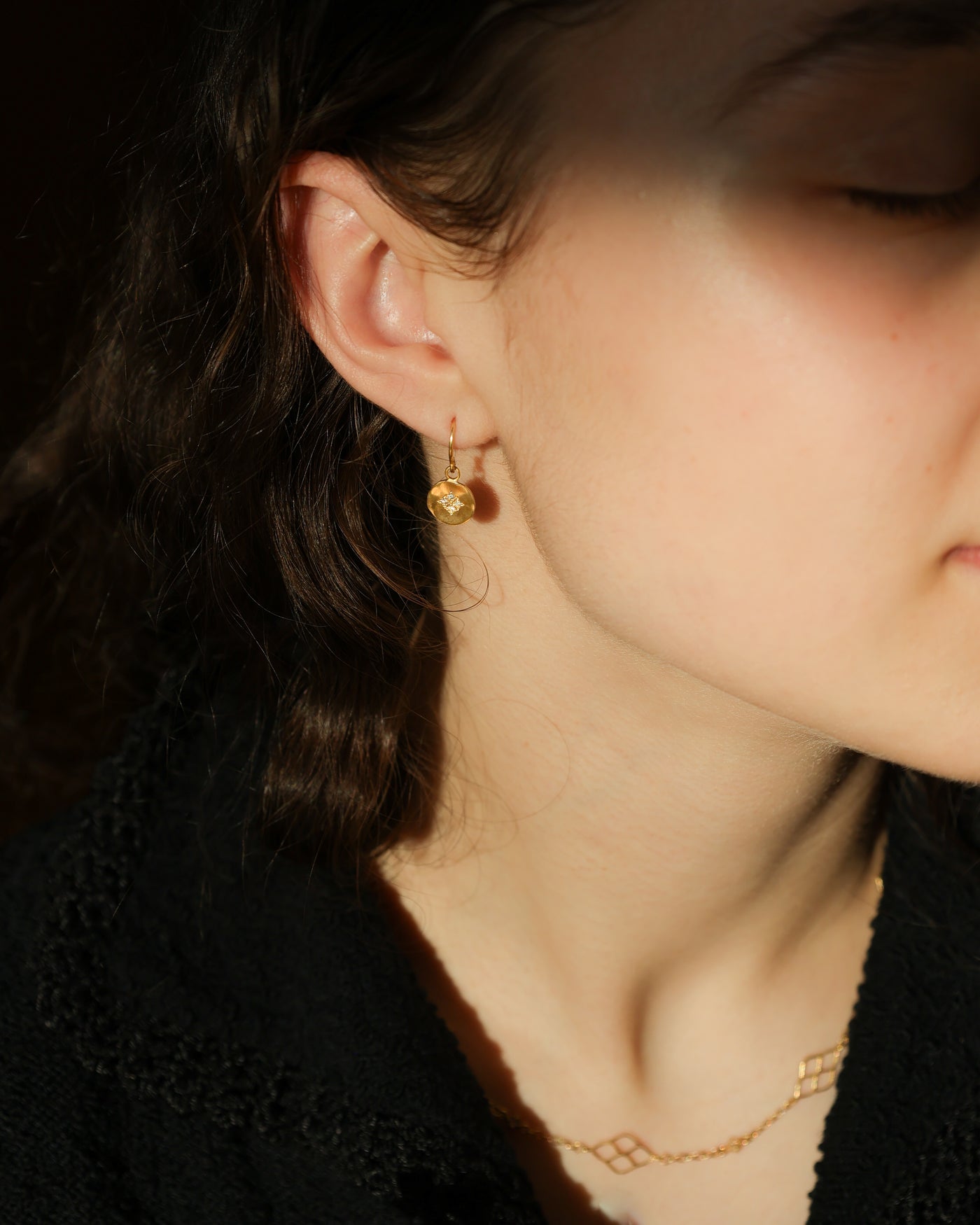 Gold Four Star Wave Charm Earrings