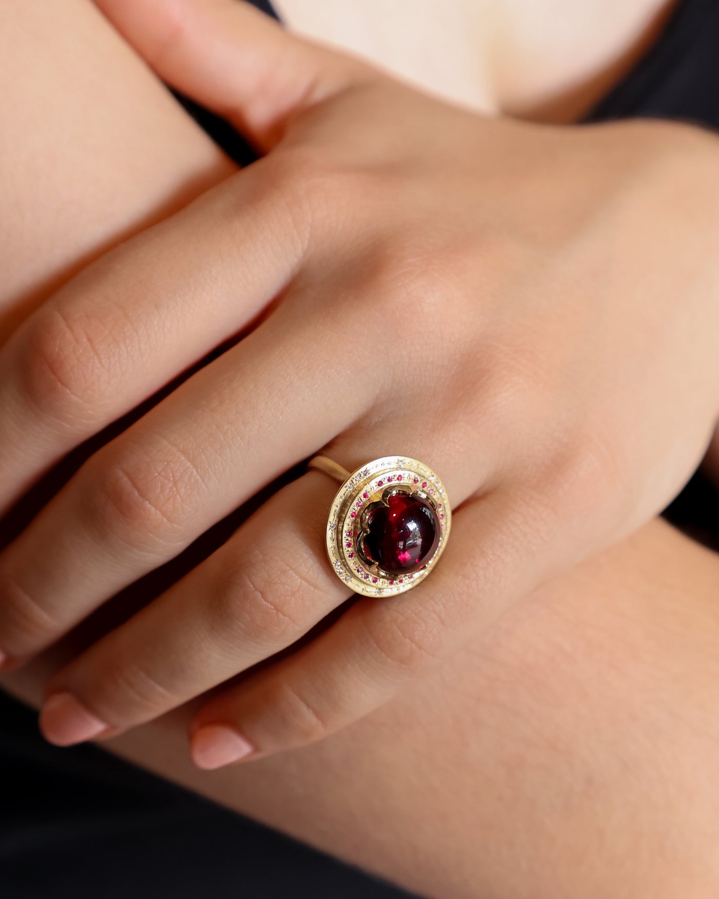 Engraved Round Rubellite Ring