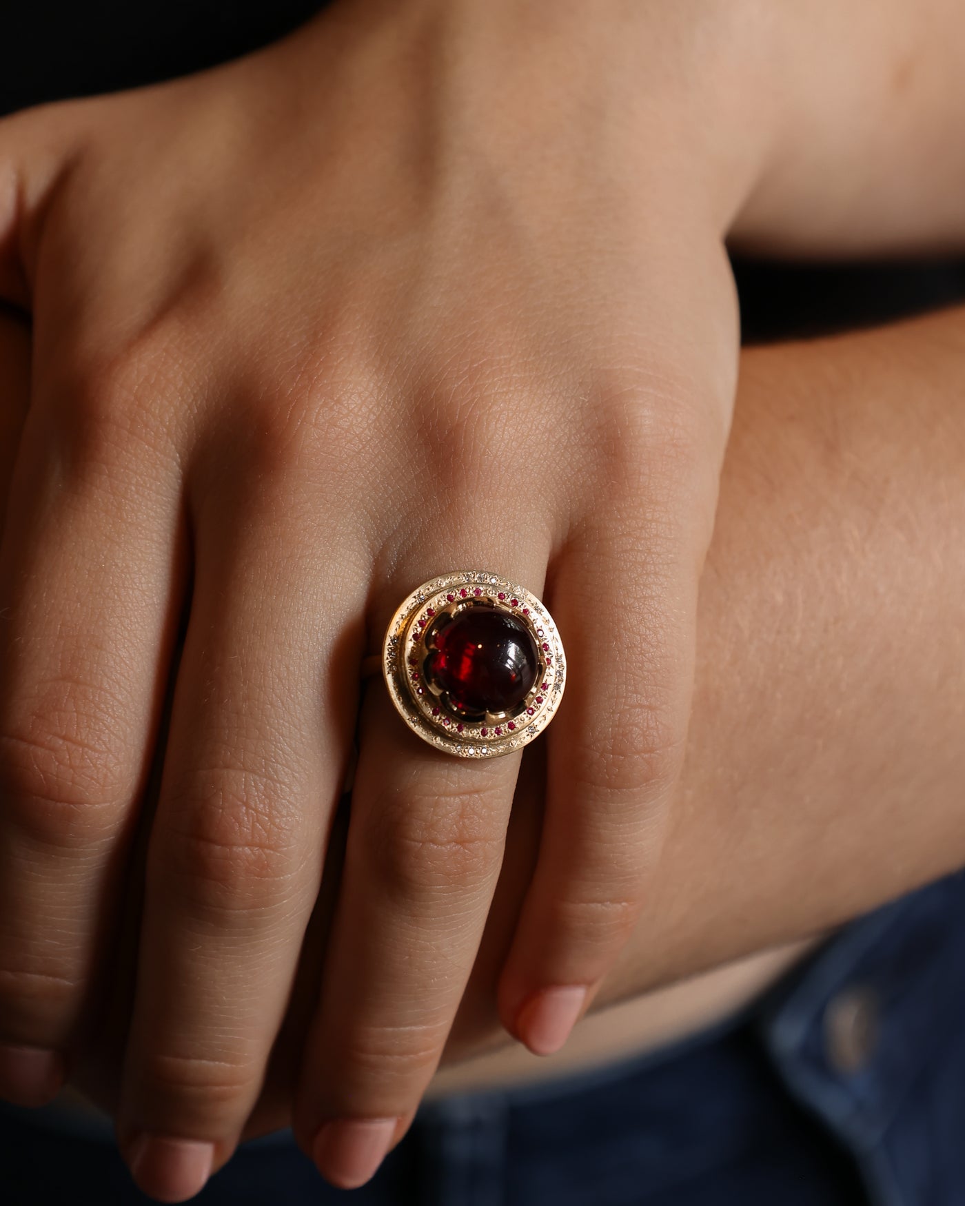 Engraved Round Rubellite Ring