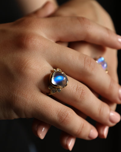 Oval Moonstone Ring with Pear & Round Diamonds