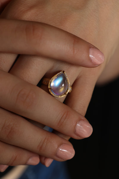 Teardrop Moonstone Prong Ring