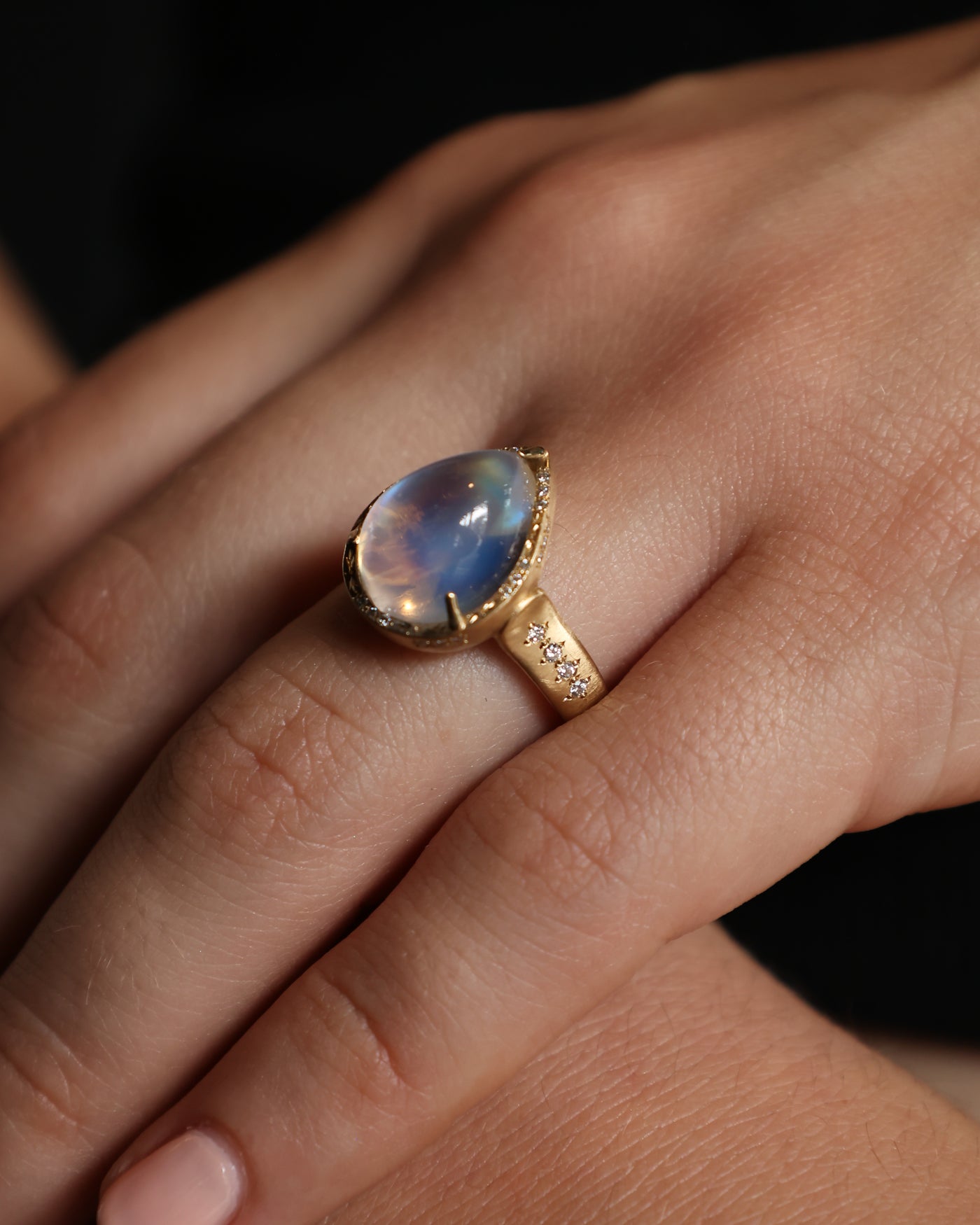 Teardrop Moonstone Prong Ring