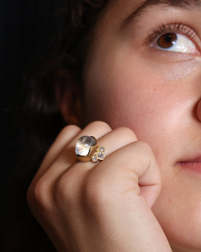 Oval Moonstone Ring with Pear & Round Diamonds