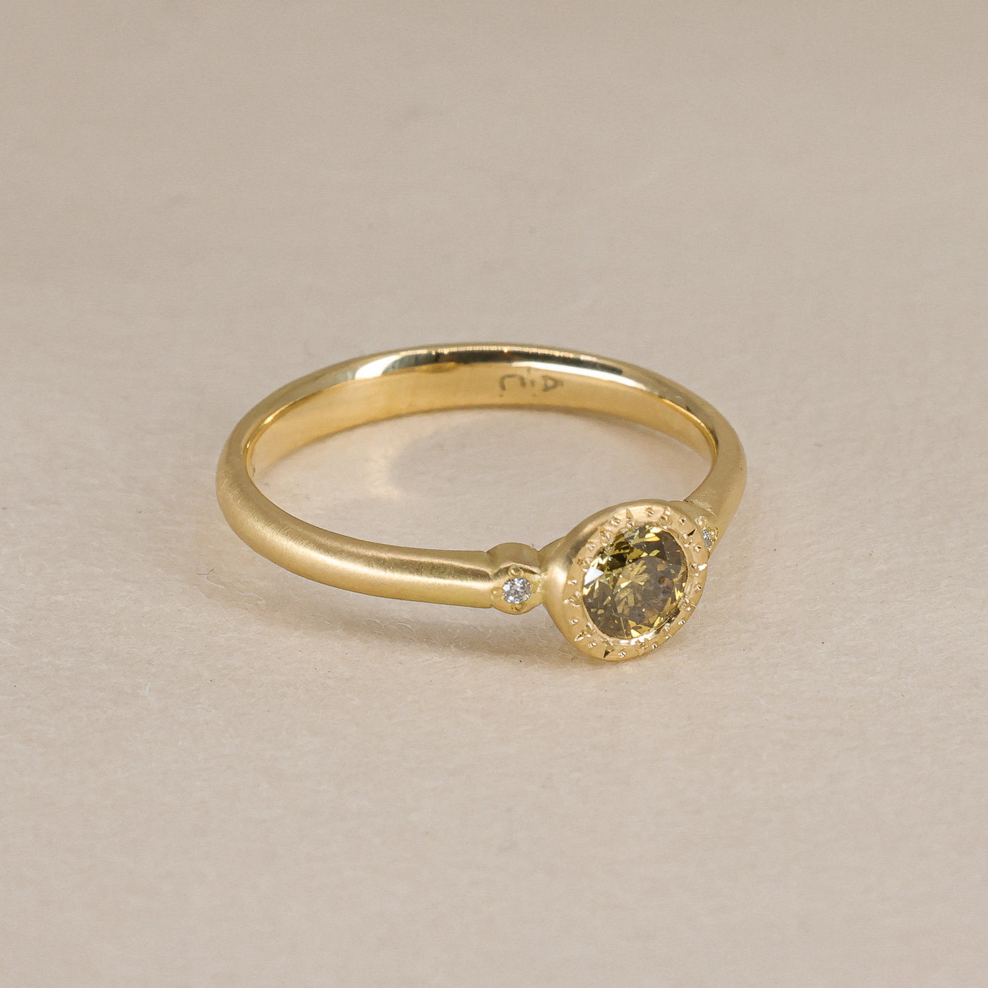 Yellow Diamond Engraved Bezel Ring