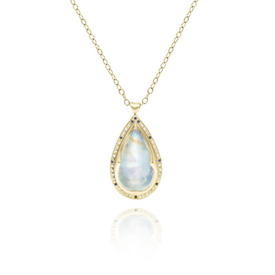 Wavy Bezel Teardrop Moonstone with Halo