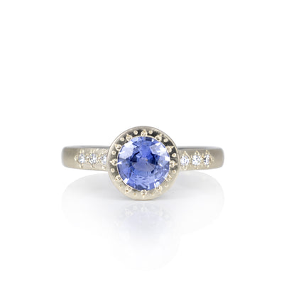 Blue Sapphire Engraved Bezel Ring