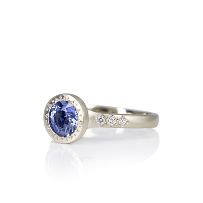 Blue Sapphire Engraved Bezel Ring