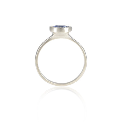 Blue Sapphire Engraved Bezel Ring