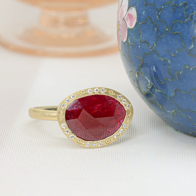 Organic Rosecut Ruby Halo Ring