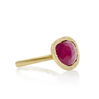 Organic Rosecut Ruby Halo Ring