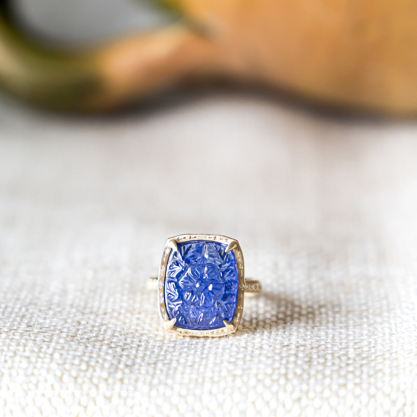 Carved Floral Tanzanite Ring