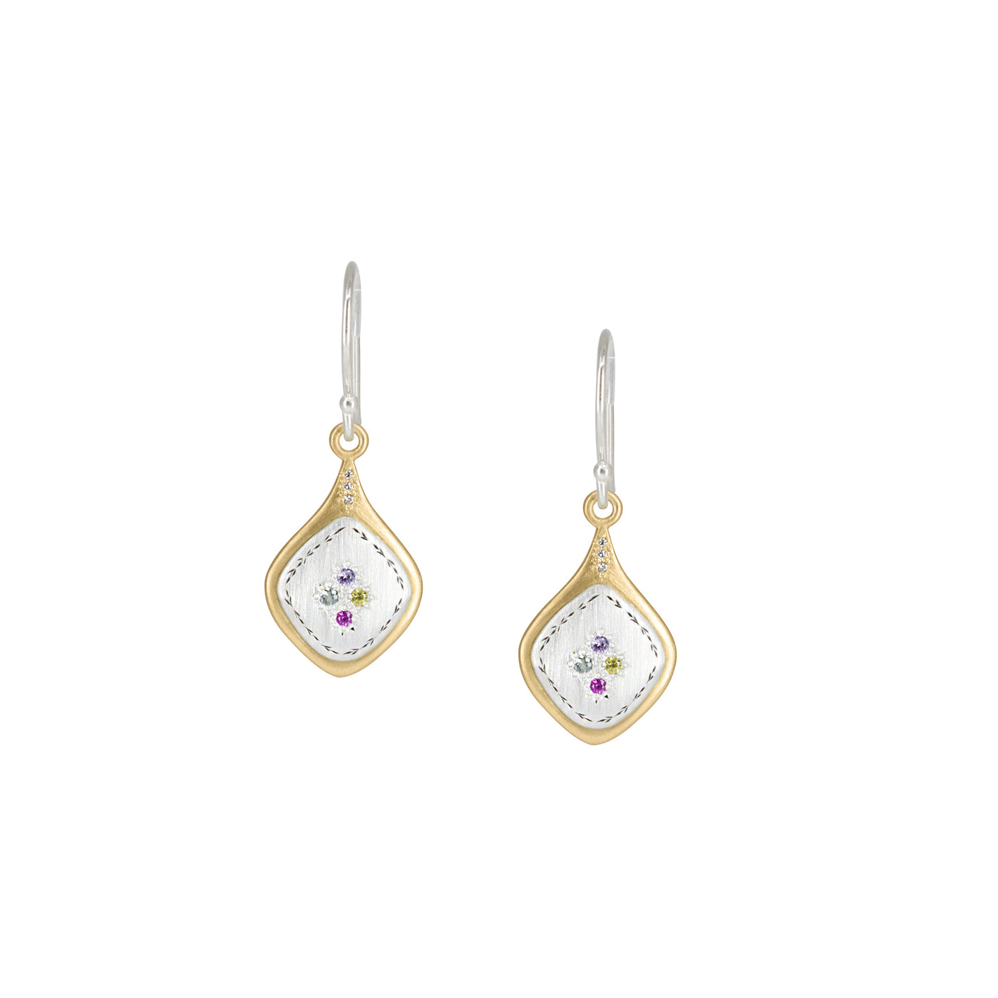 Two Tone Multi-Sapphire Earring