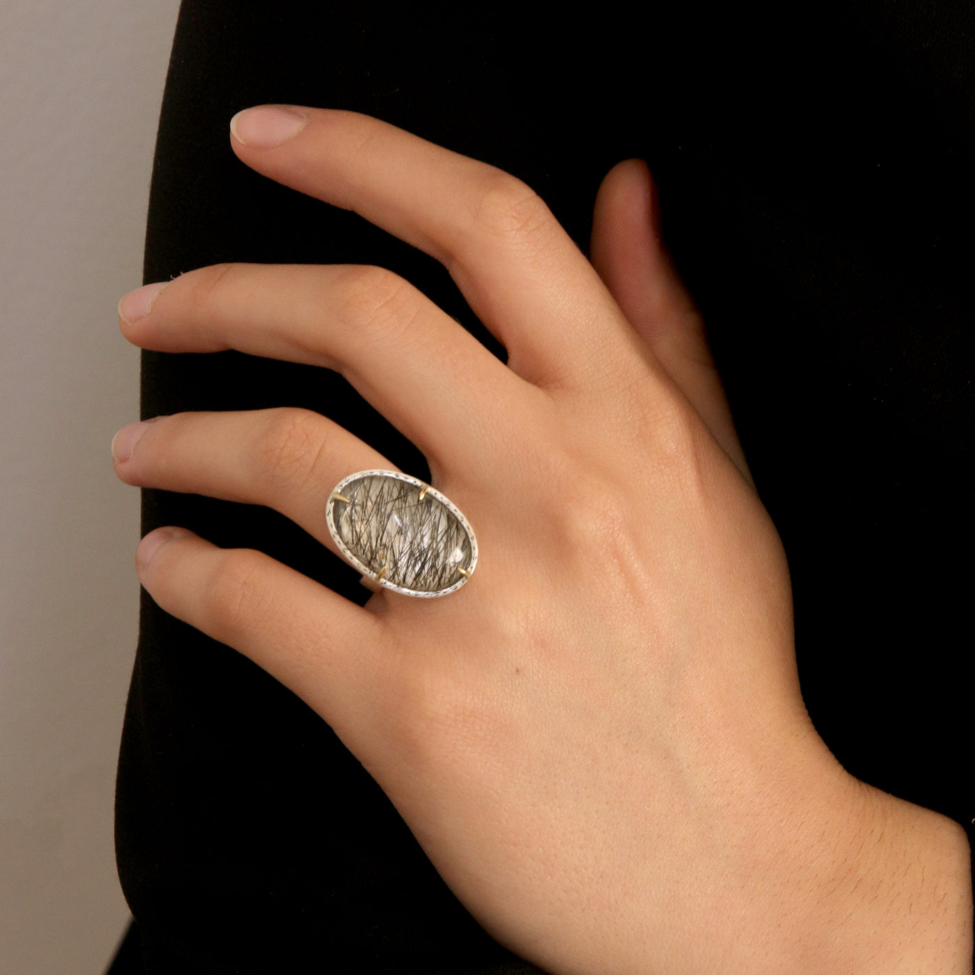 Two Tone Rutilated Quartz Ring