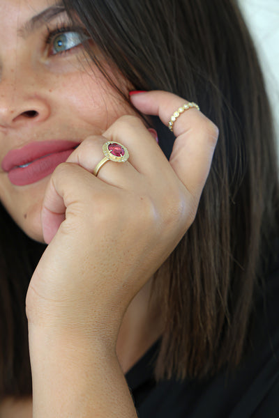 Pink Tourmaline Scallop Ring