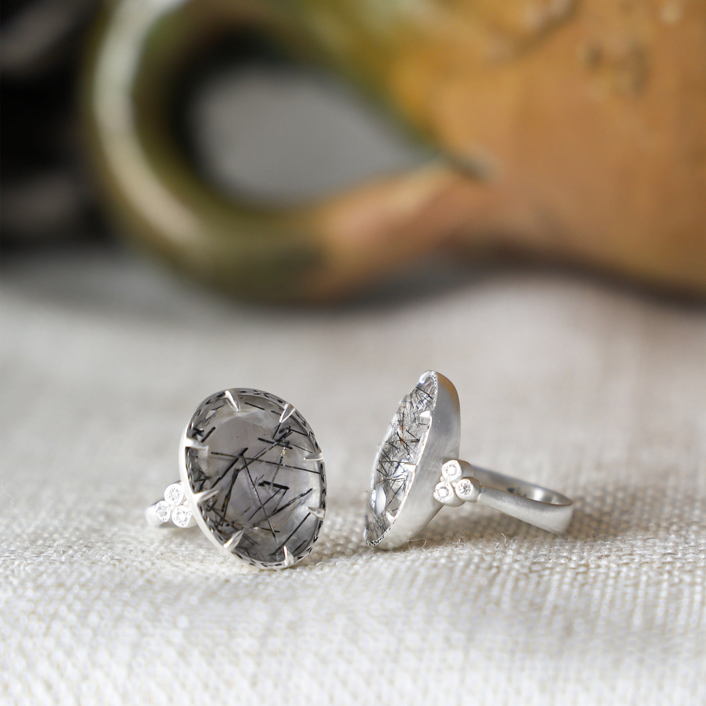 Organic Engraved Rutilated Quartz Ring