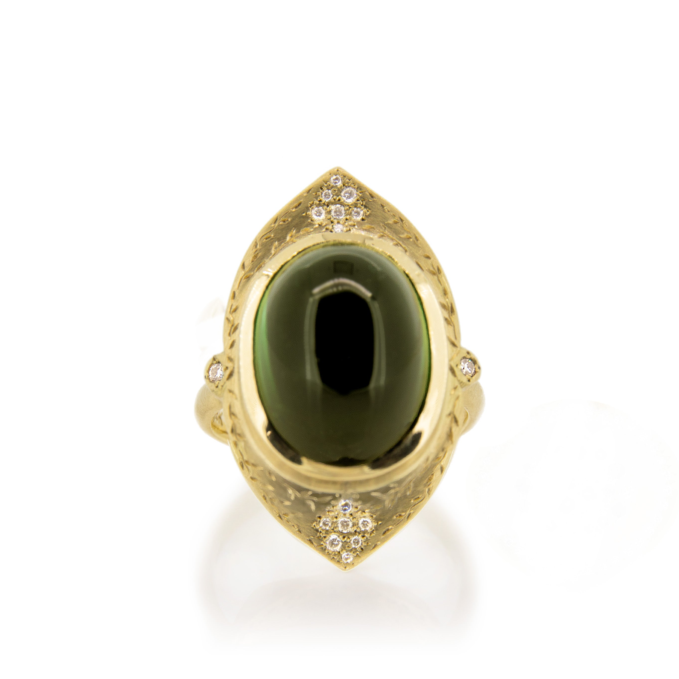 18k Yellow Gold Oval Tourmaline Two Tier Engagement Ring | Adel Chefridi