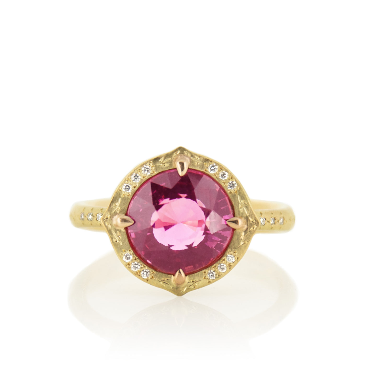 18k Yellow Gold Pink Tourmaline Diamond Lotus Ring | Adel Chefridi